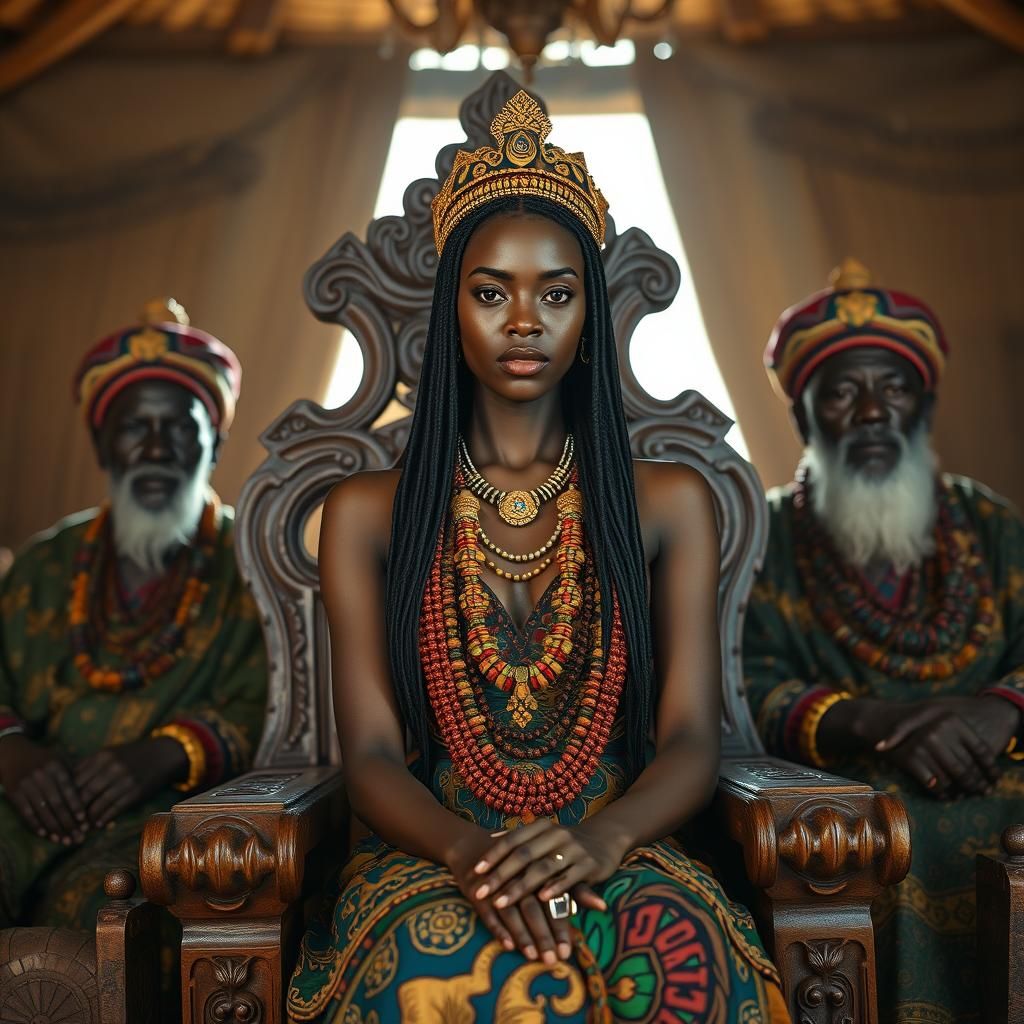 Regal African Princess on Traditional Throne