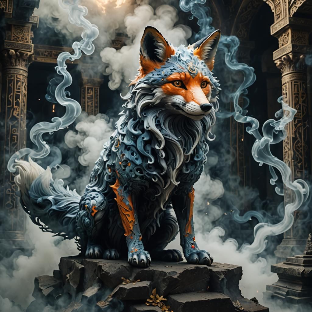 Ethereal Smoke Fox in Ancient Temple