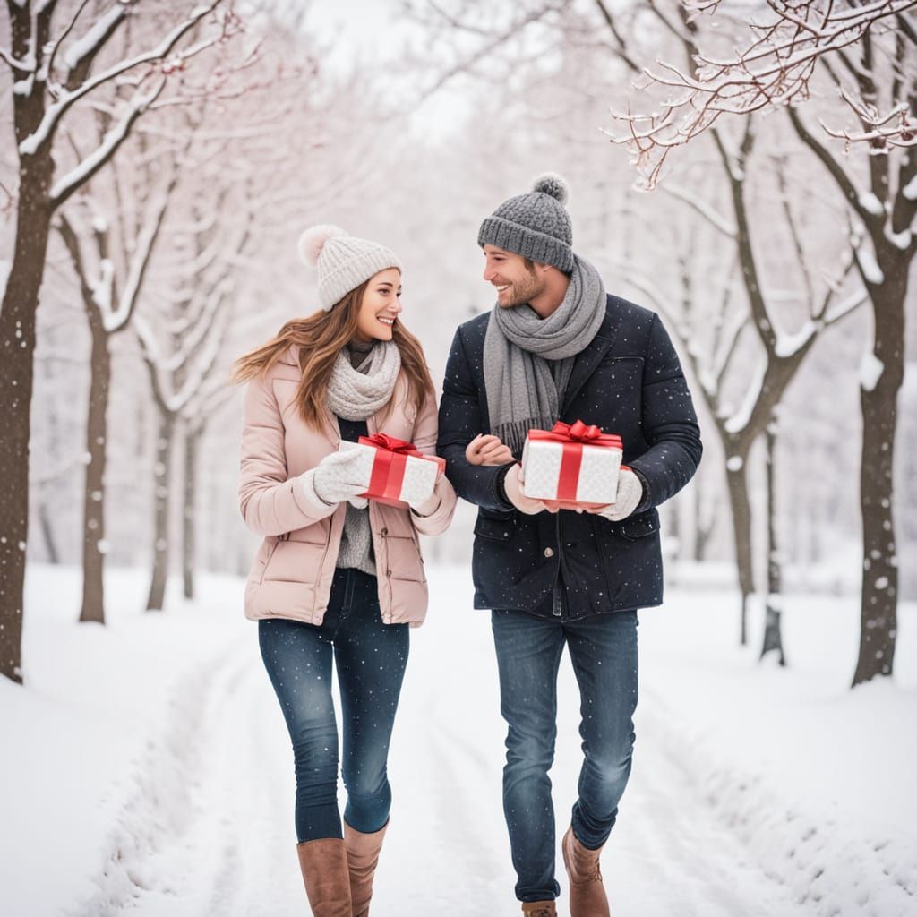 Winter Love in a Snowy Park