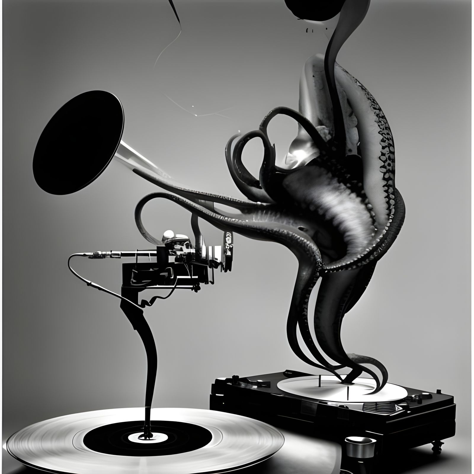 Cyborg Squid DJ with Phonograph, in Classical Style