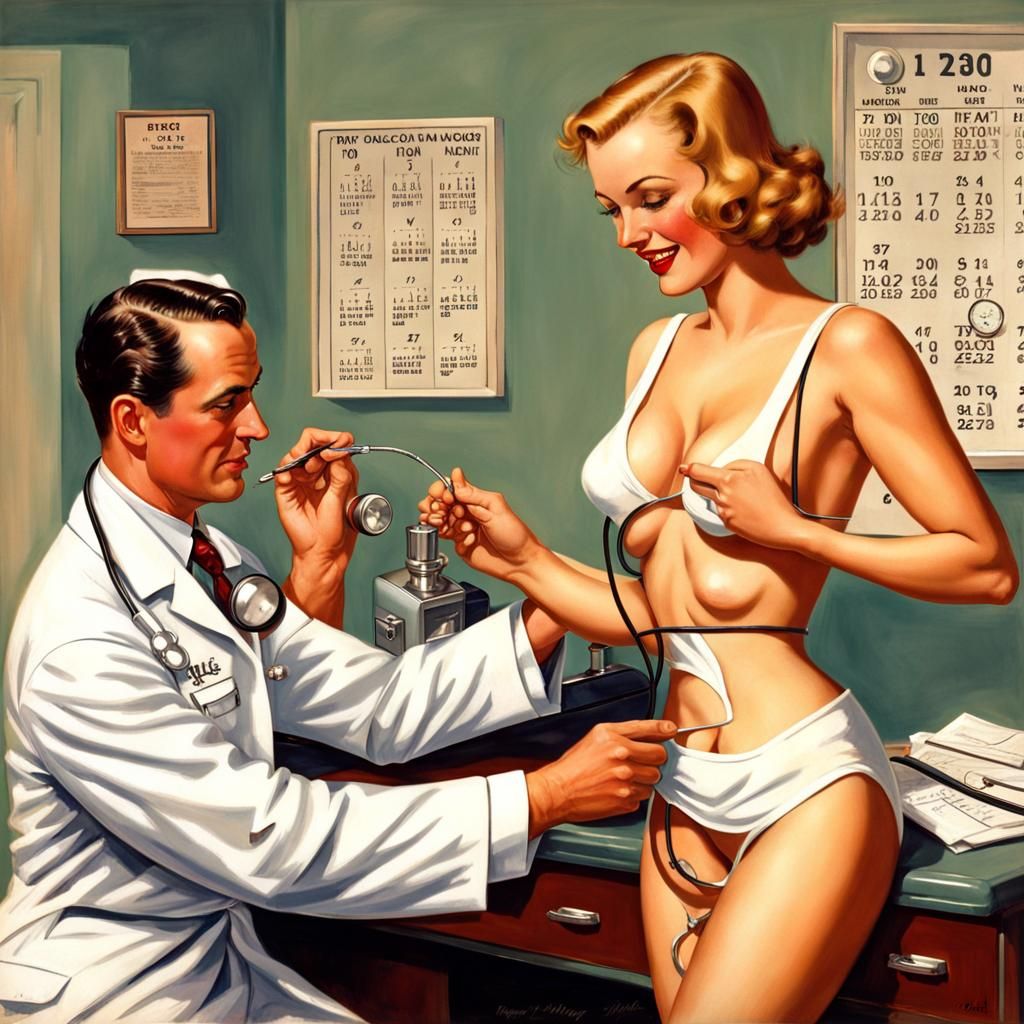 1930s Pin-Up Doctor's Office Visit: Hyperrealistic Art