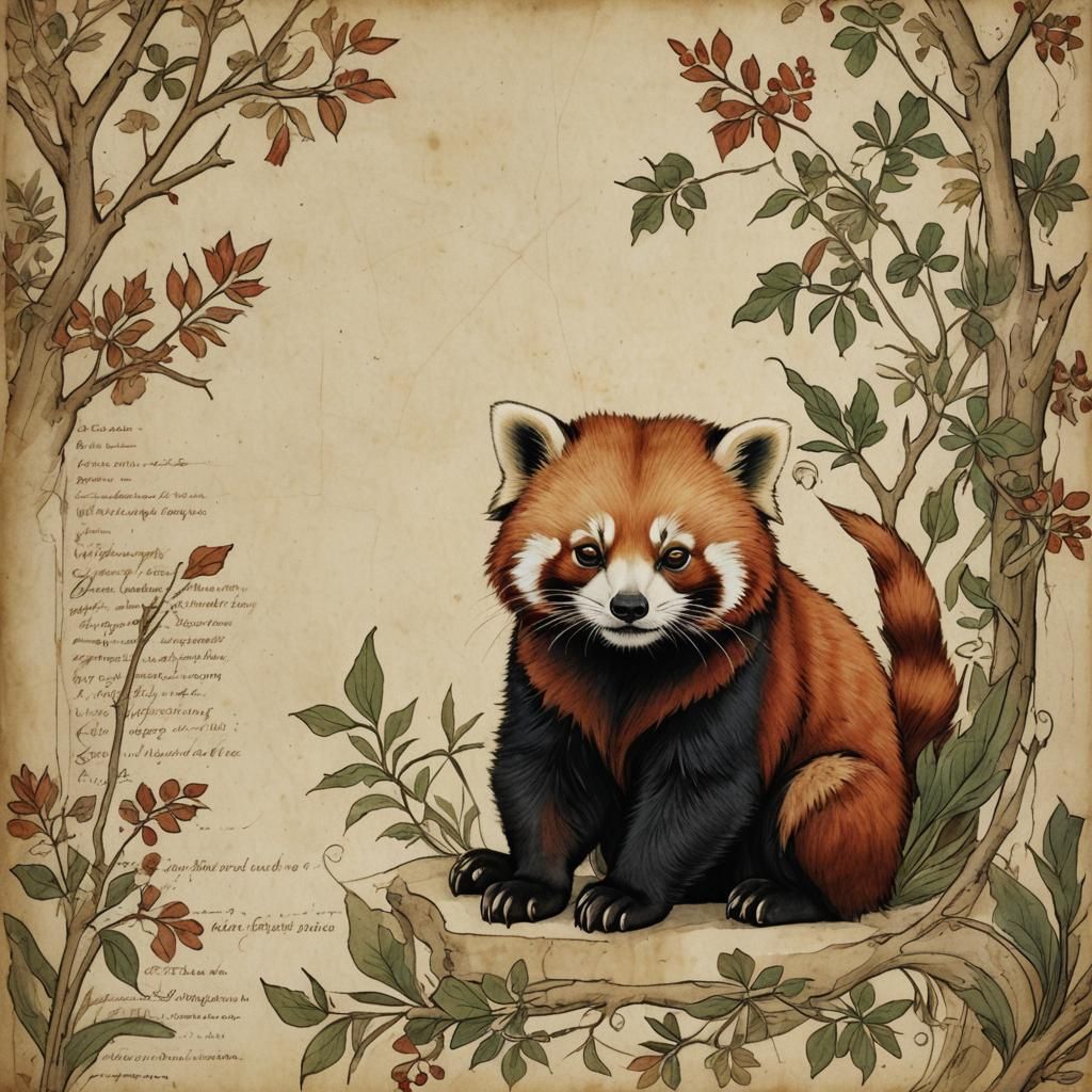 Red Panda as Da Vinci Bestiary Illustration