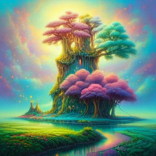 Surreal Blooming Dreamscape in Vibrant Pastels