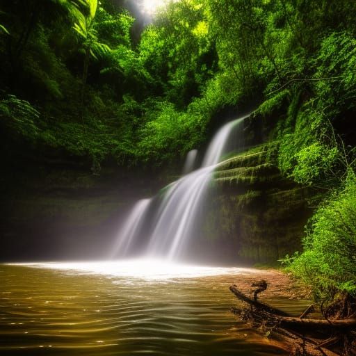 Lush Jungle Waterfall Landscape in Sharp Focus