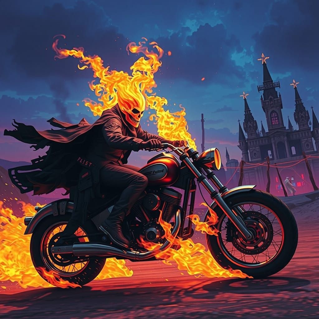 Cyberpunk-Inspired Ghost Rider Speeds Through Apocalyptic Wa...