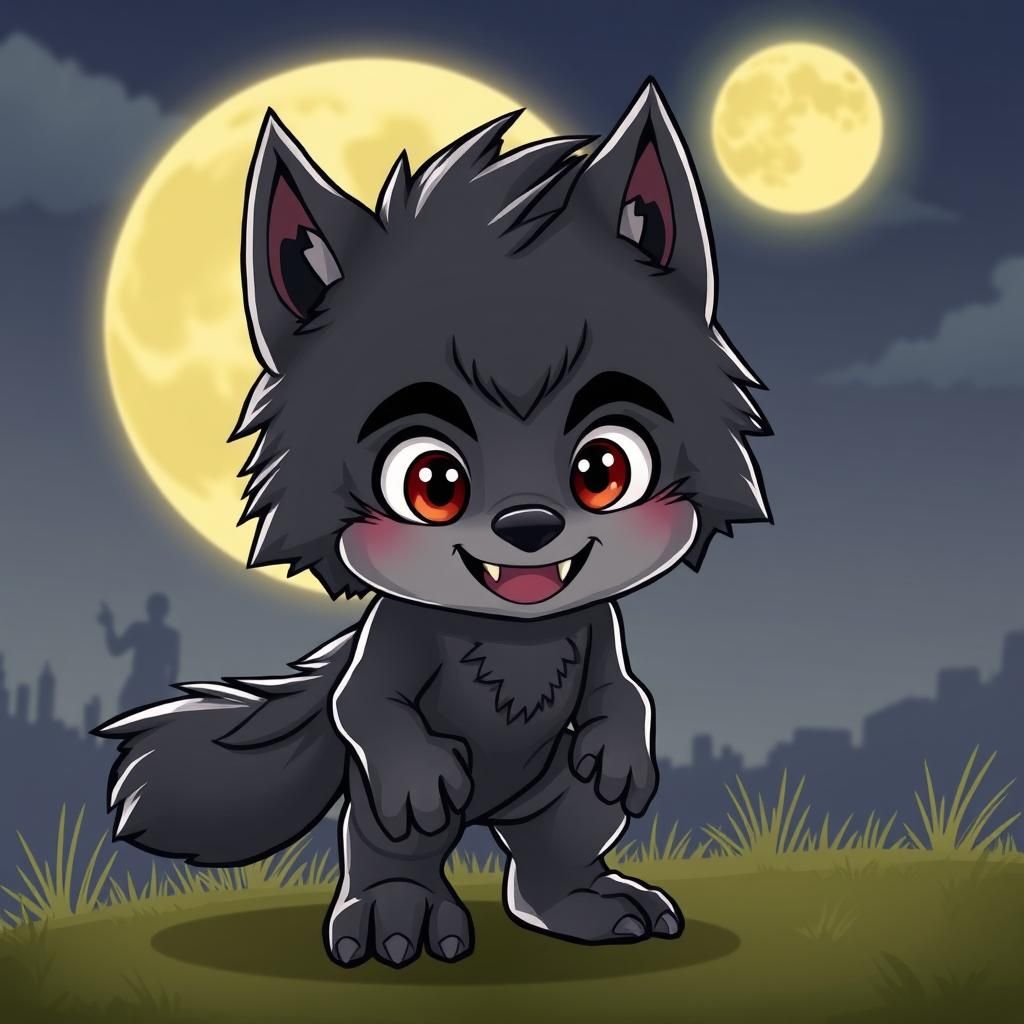 Adorable Kid Werewolf Animation With Full Moon
