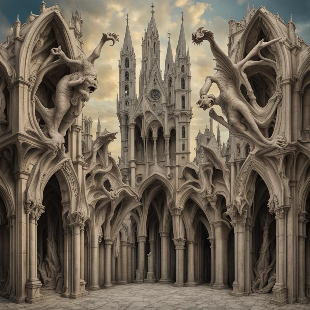 Gothic Architecture Collage in Surreal Style