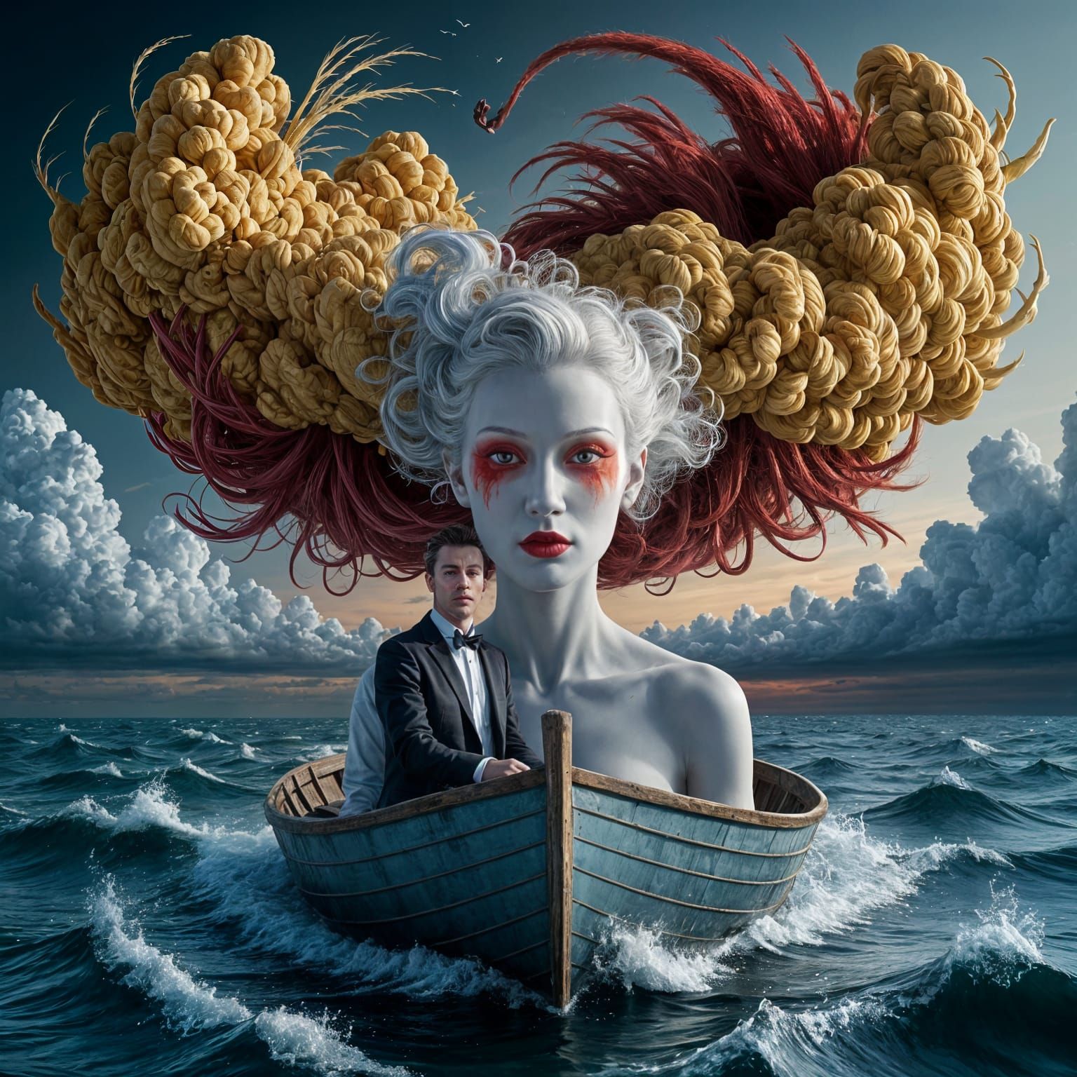 Ethereal Portrait Set Against a Turbulent Seascape in a Drea...