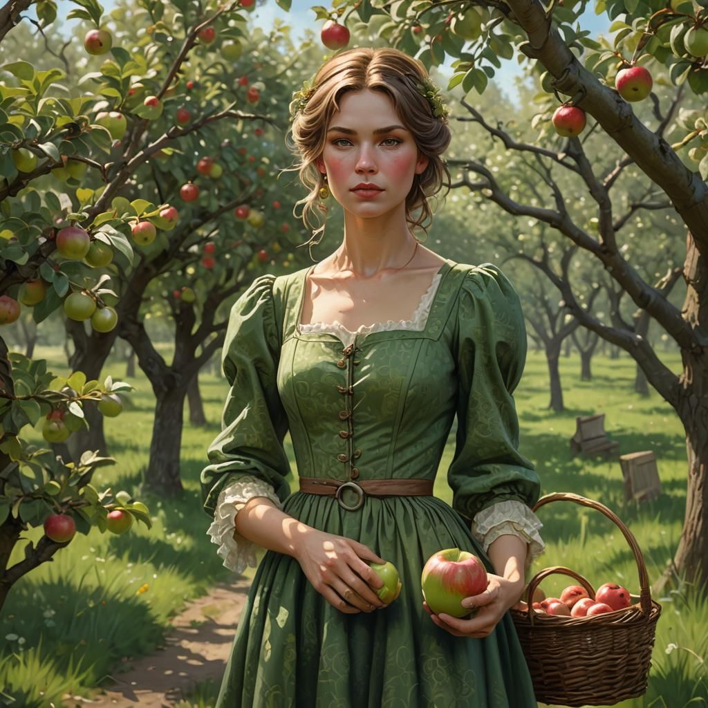 Cottagecore Woman in Apple Orchard Portrait