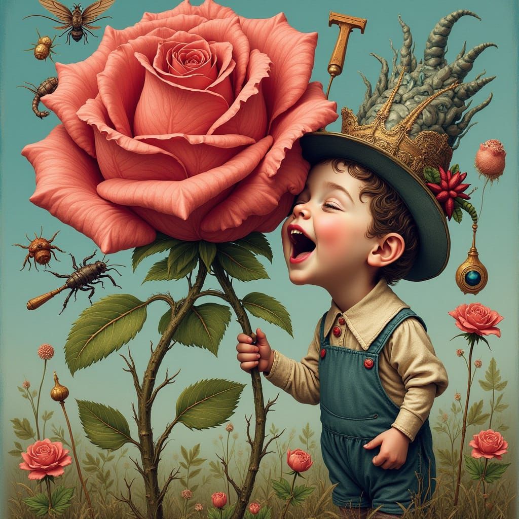 Surreal Rose with Ornate Details, Dürer Style