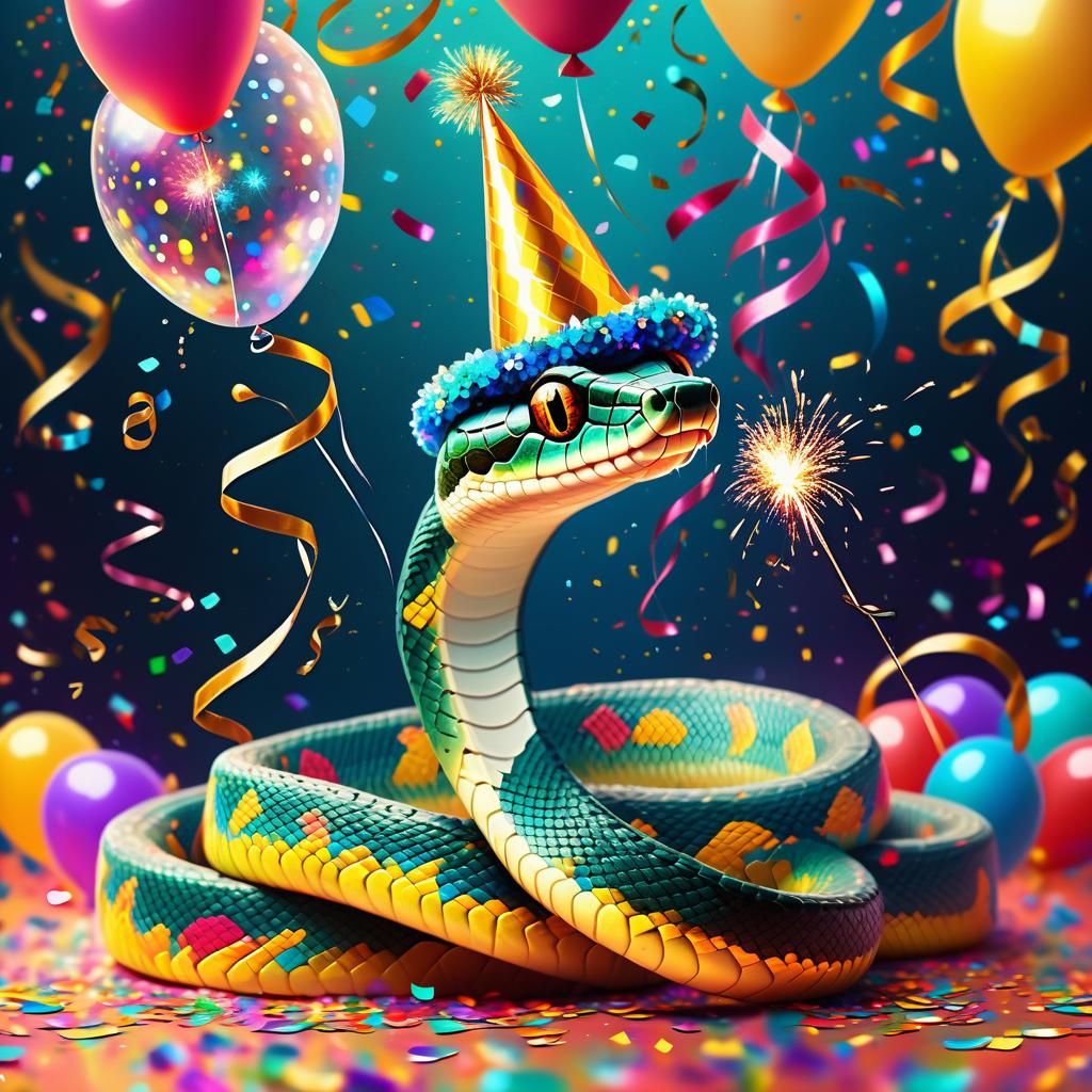 Festive Snake Celebrates New Year in Oil Painting Style