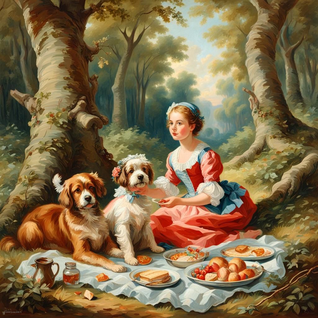 Picturesque Picnic in Forest, Boucher Style