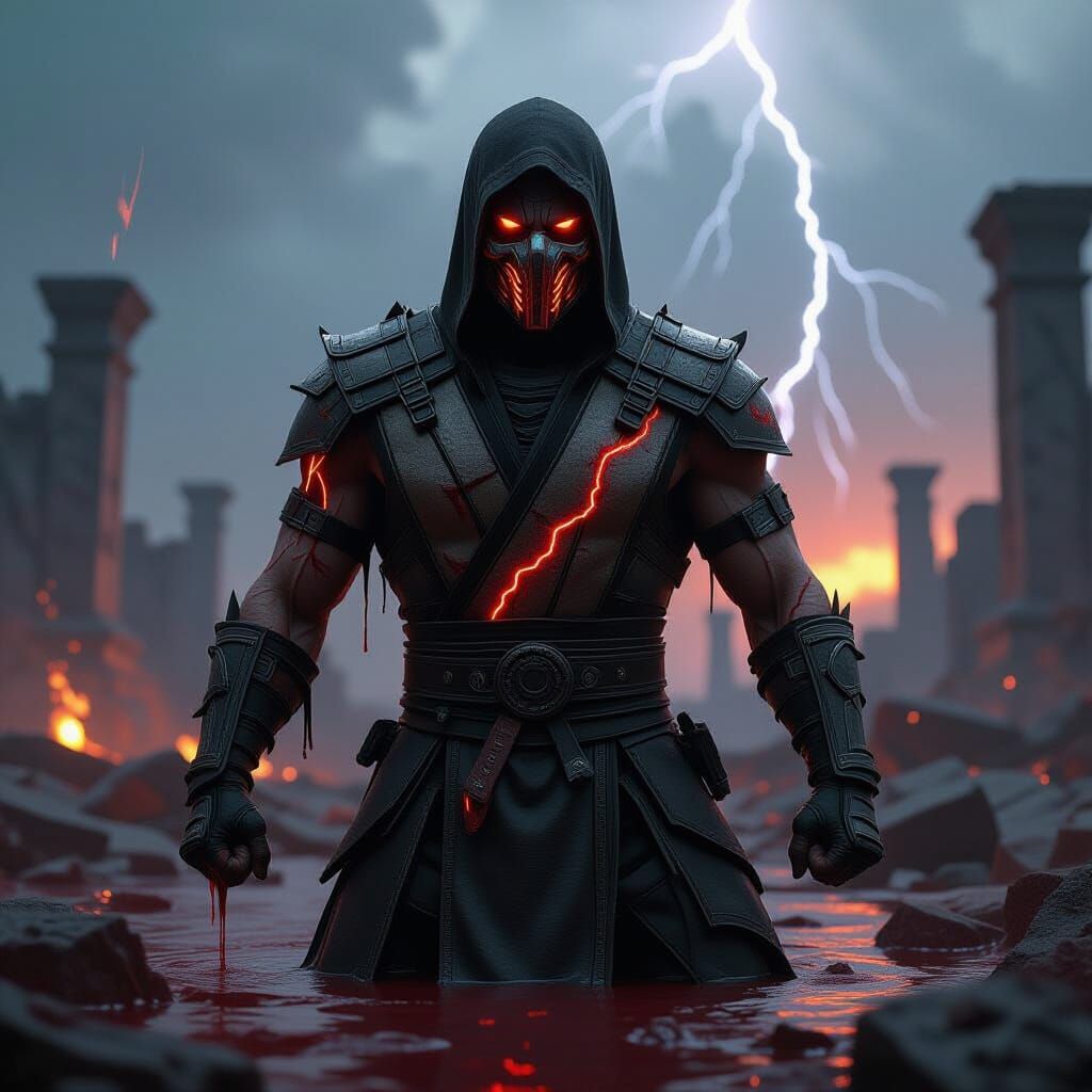 Corrupted Warrior Rises on Battlefield in Dystopian Style