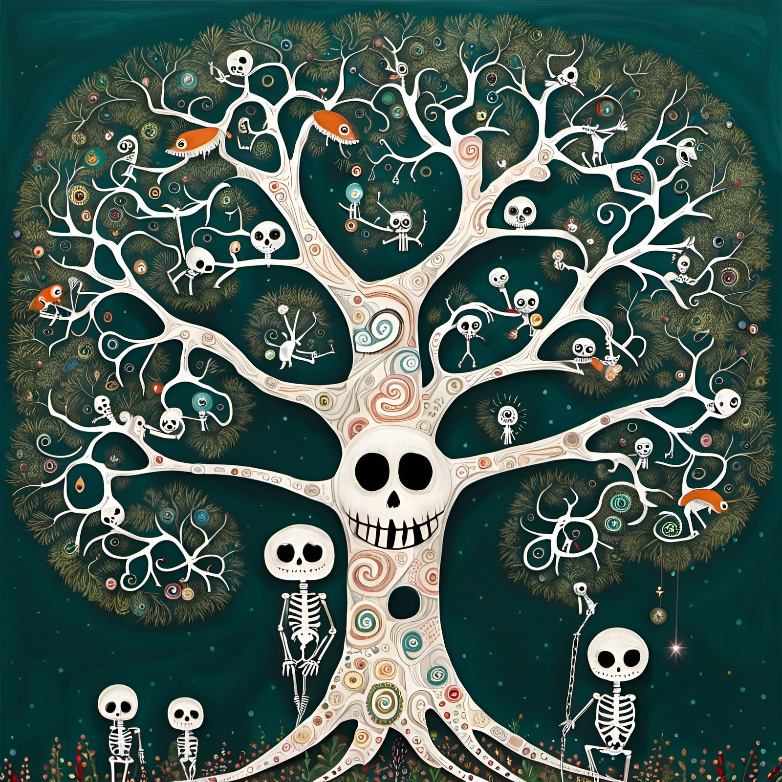 Cute Skeleton Critters in Art Brut Tree of Life