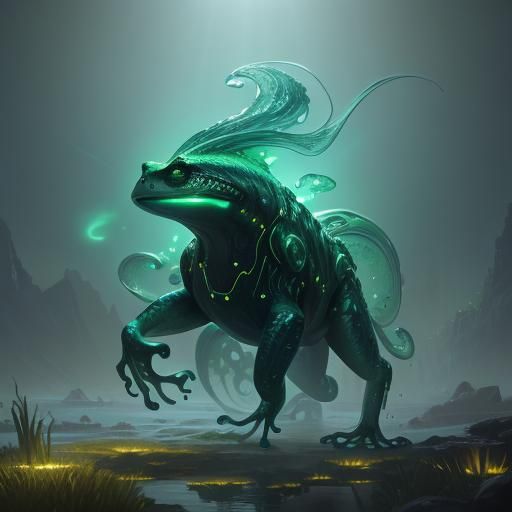 Glowing Bioluminescent Frog Creature in Ethereal Light