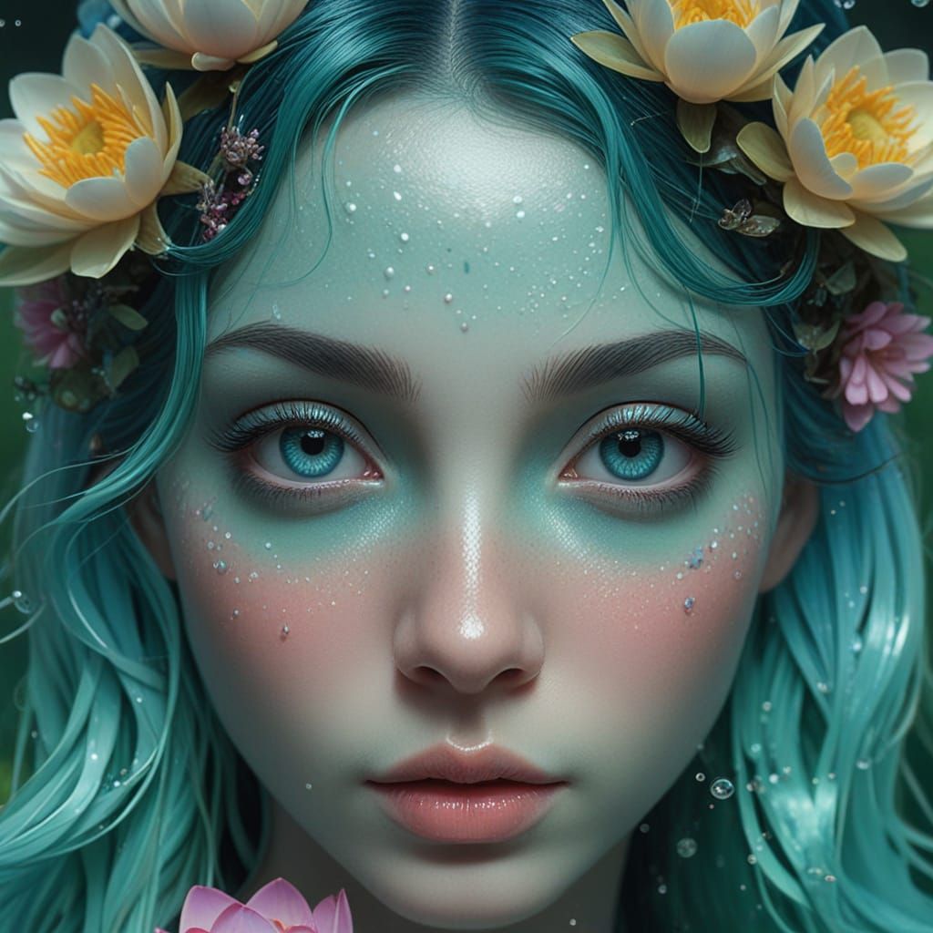 Mermaid Among Water Lilies in Dreamlike Lighting