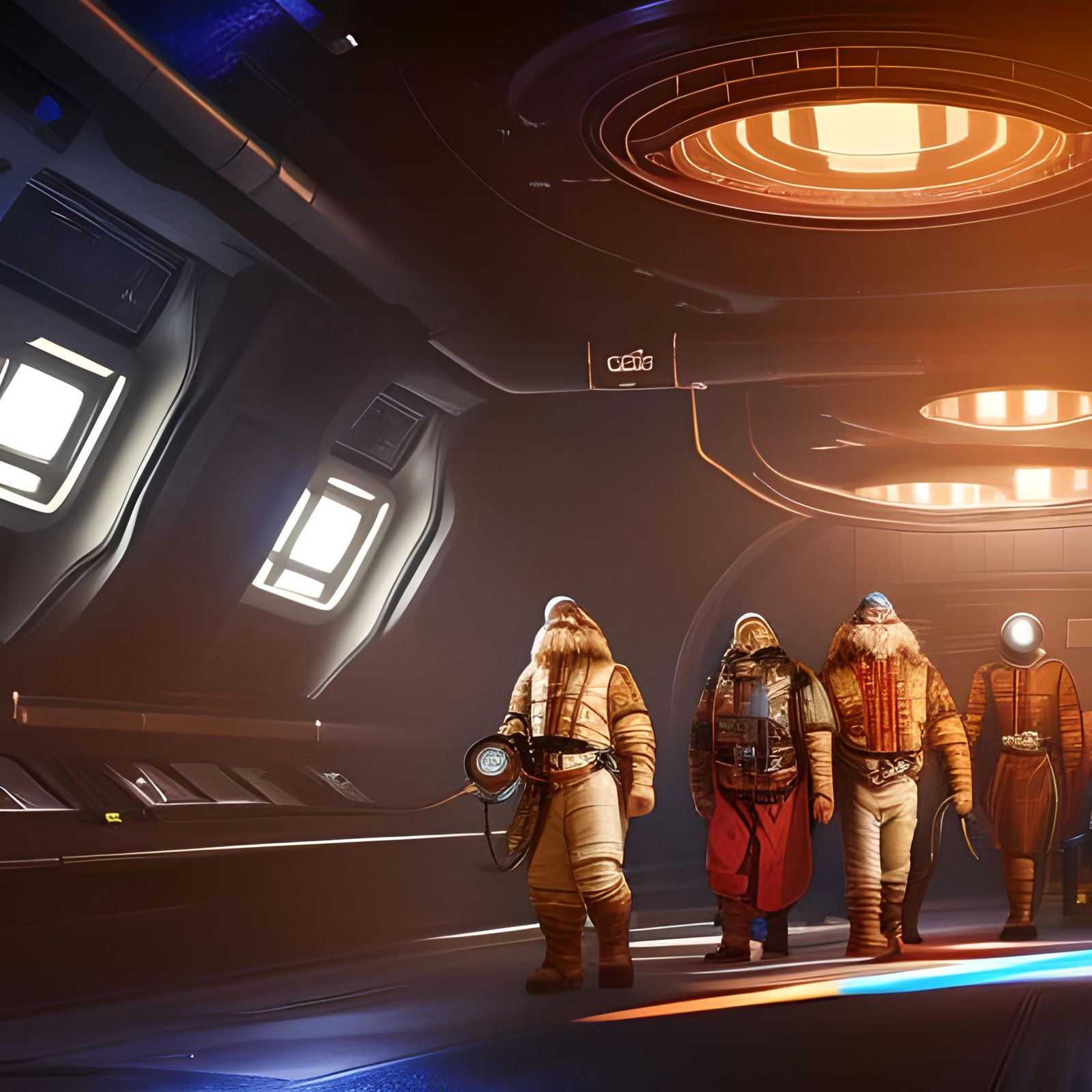 Dwarven Engineers in Cassette Futurism Space Station