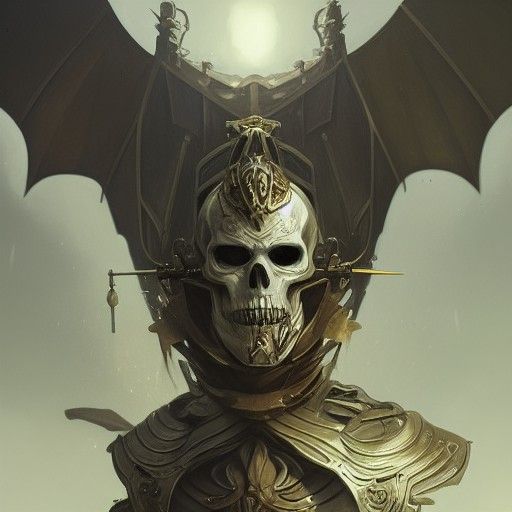 Knight with Skeleton Face and Dragon, Detailed Portrait