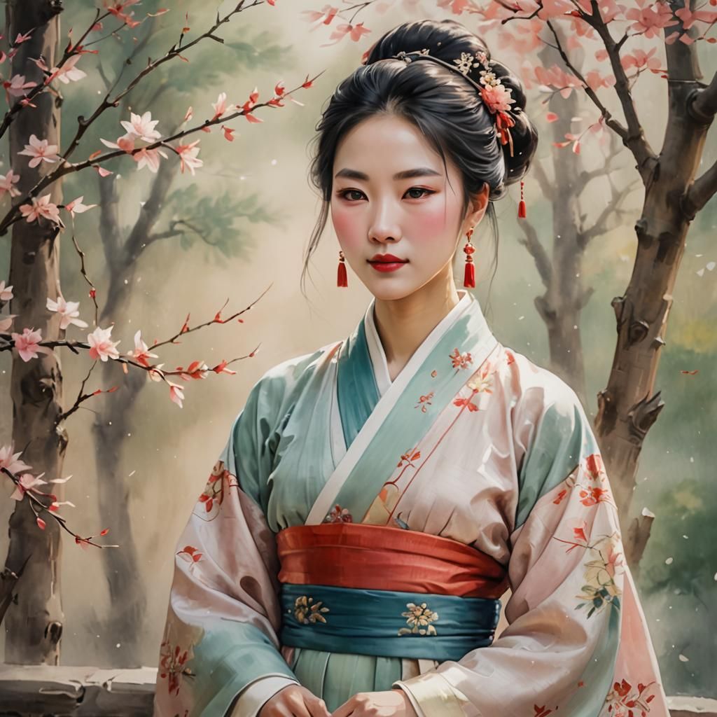 Gongbi Painting of Woman in Song Dynasty Style
