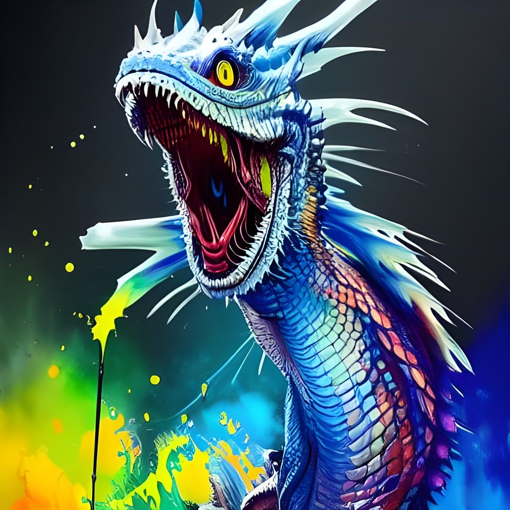 Chromatic Oriental Dragon in Maximalist Style