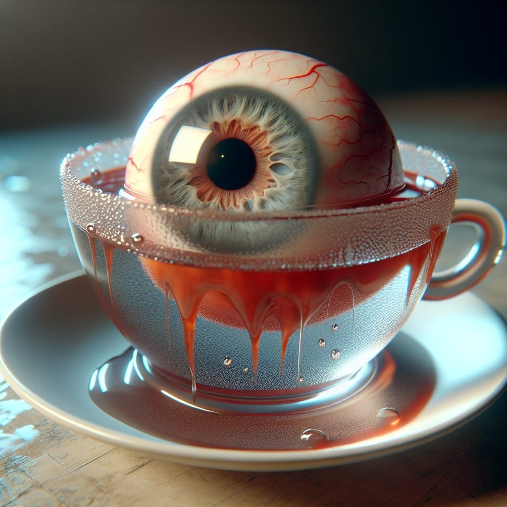 Surreal Eyeball Teacup: A High-Quality CGI Rendering