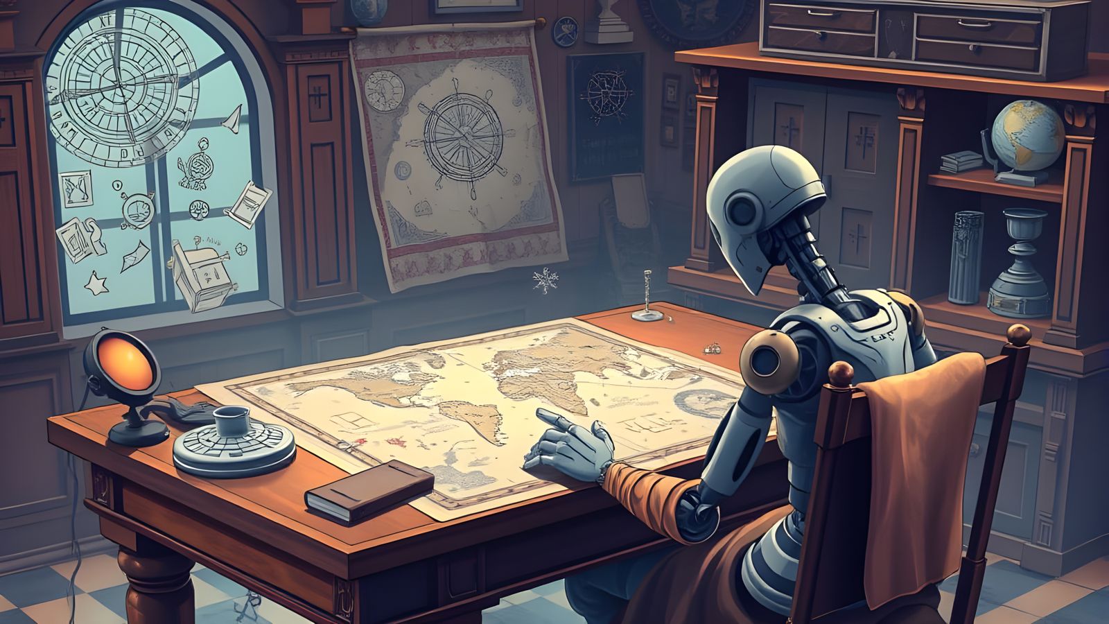 Futuristic Mystic Map: AI & Human Contemplation