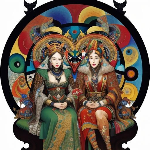 Dürer-Style Creatures on Elephant with Colorful Twist