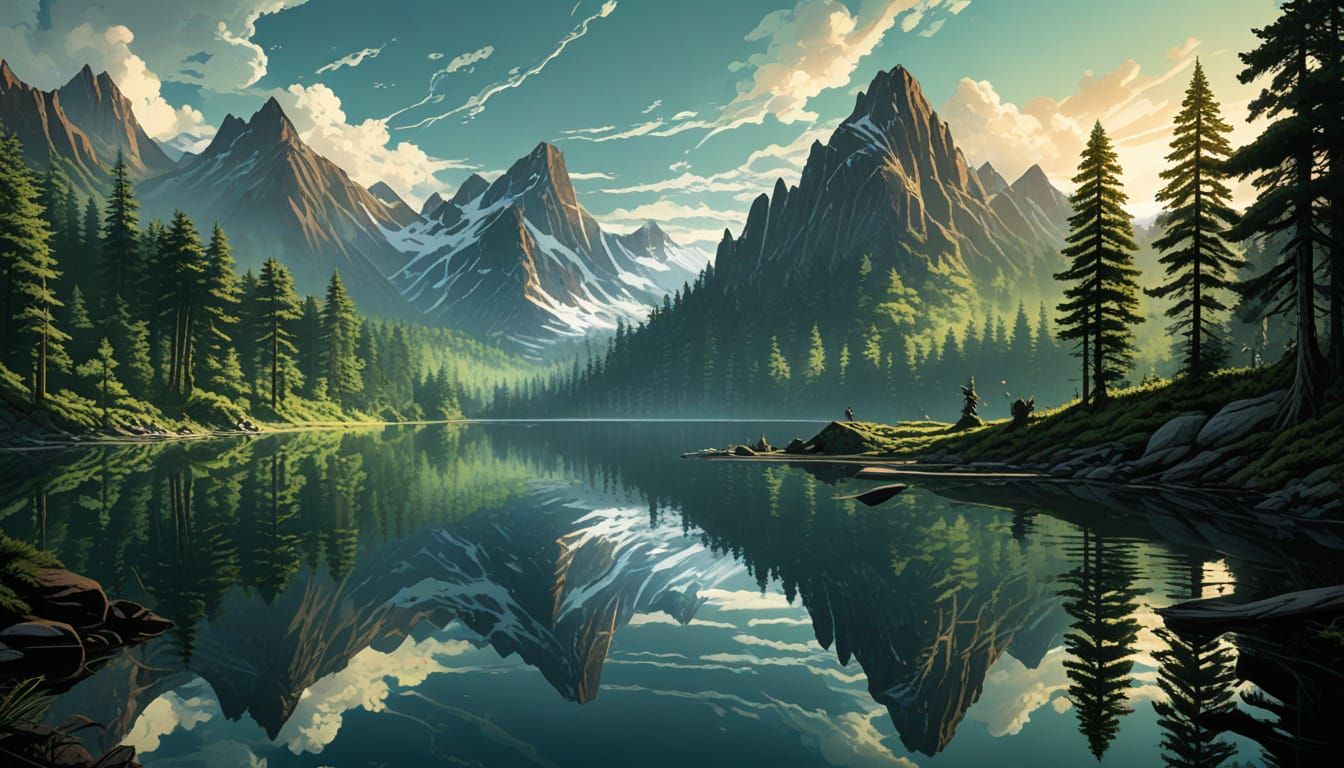 Mountain Paradise Reflected in Pristine Alpine Lake