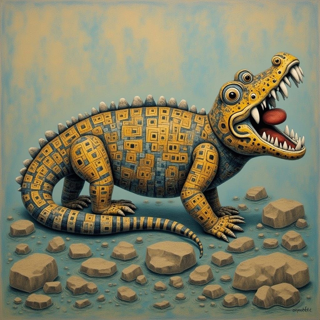 Surrealistic Crocodile in Ancient Egyptian Landscape