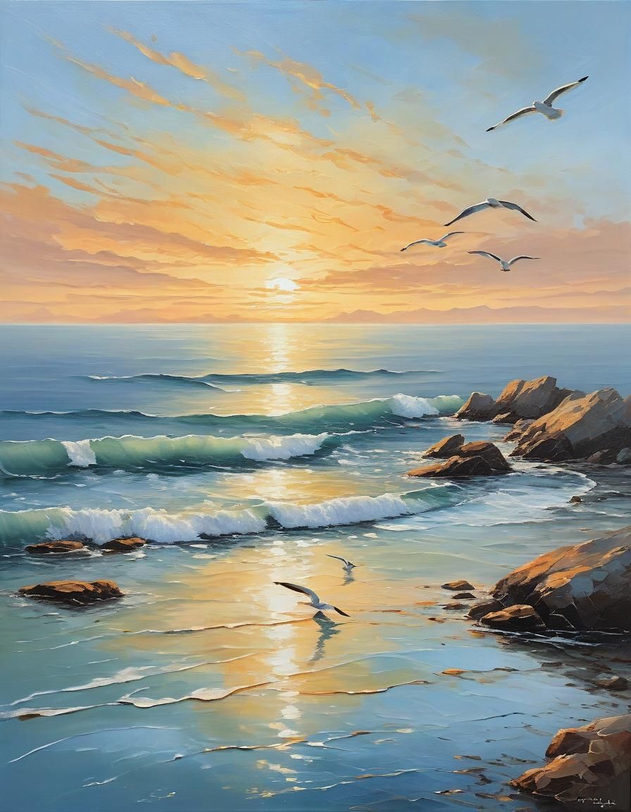 Tranquil Seascape Painting at Sunset