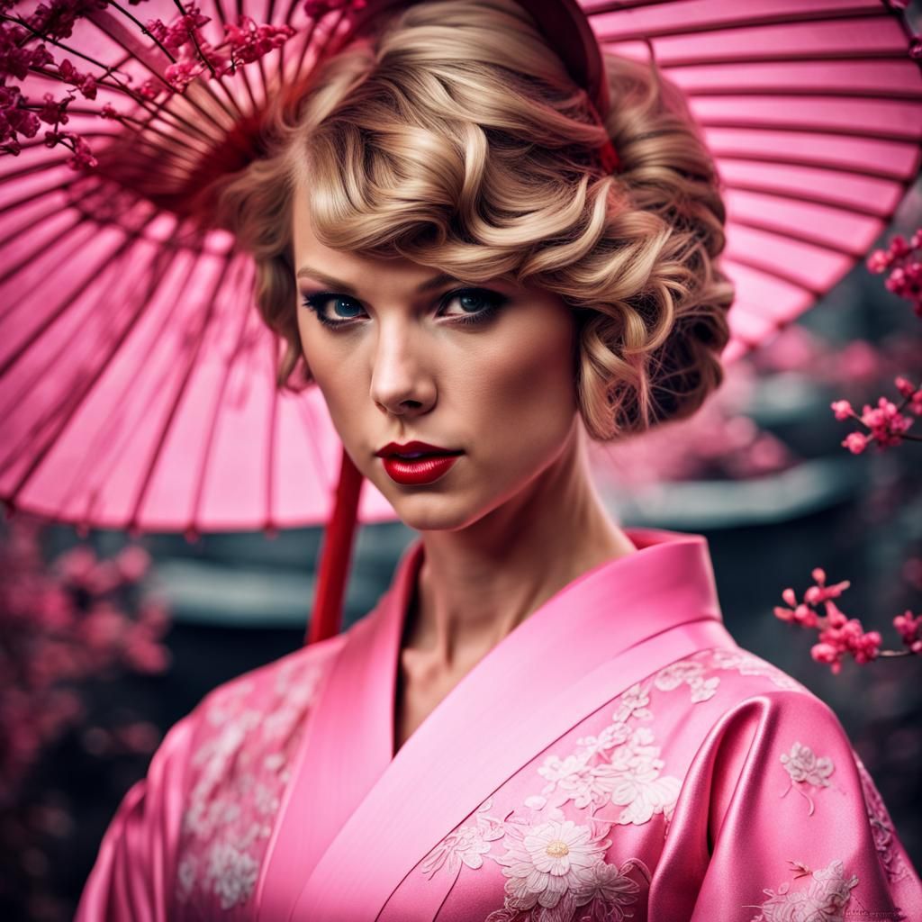 Taylor Swift as Pink Geisha: Hyperrealistic Portrait