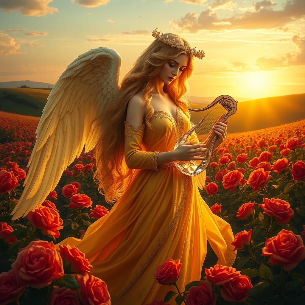 Angel in Red Roses Renaissance Style