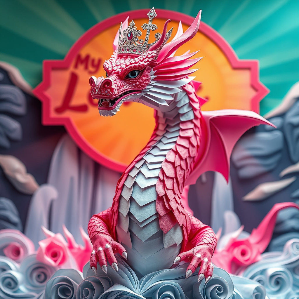 Giant Dragon Beauty Queen in Origami Style