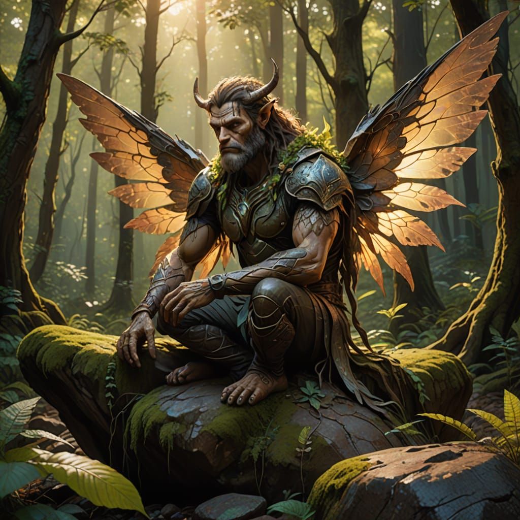 Giant Holding Fairy in Lush Forest: Digital Art