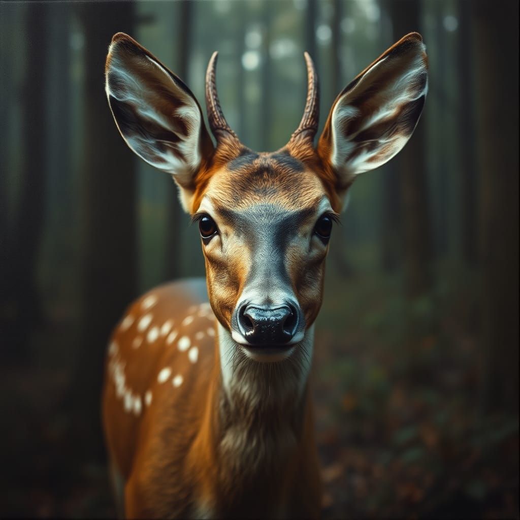 Ethereal Lost Hiker Meets Gentle Deer in Woods