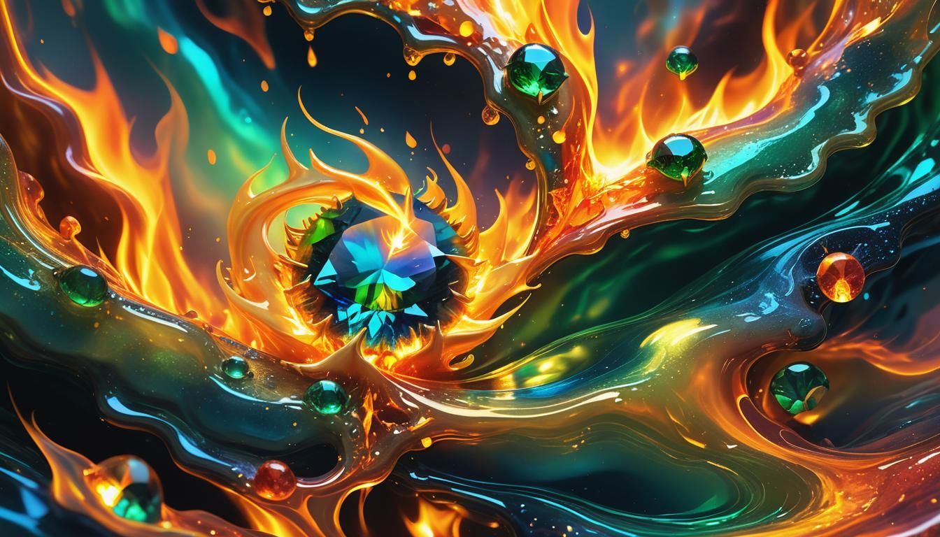 Fire Elemental Gemstone in Surreal Bioluminescent Art