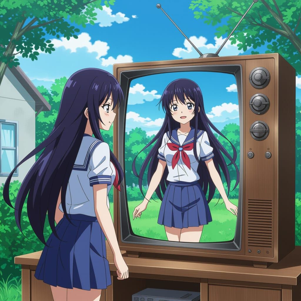 Anime Woman Steps Out of TV Screen