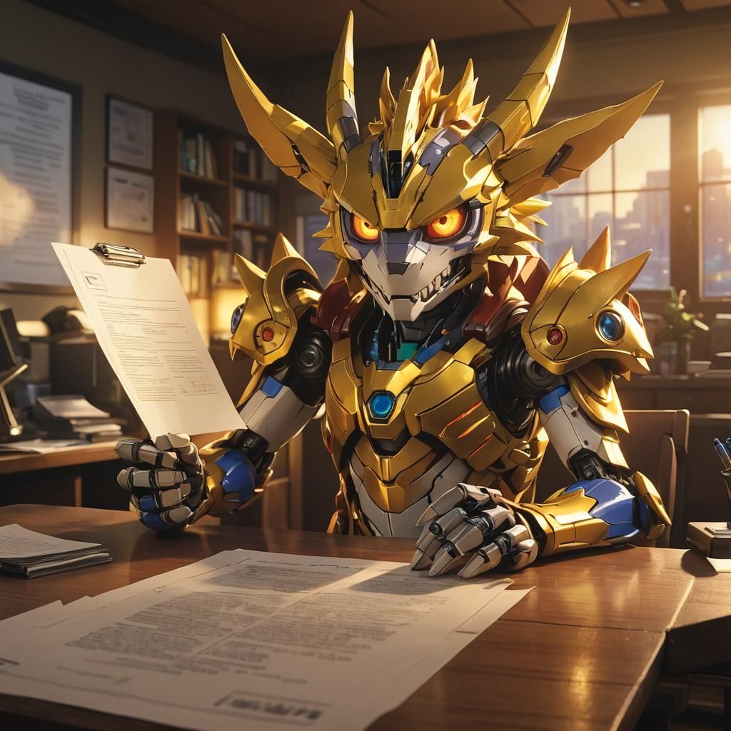 Digimon with Contract in Dimly Lit Office