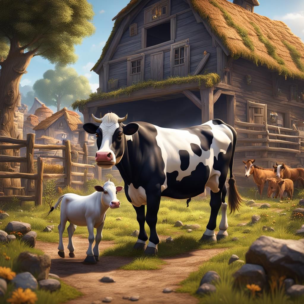Funny Farm: Cow and Horse Fantasy Art