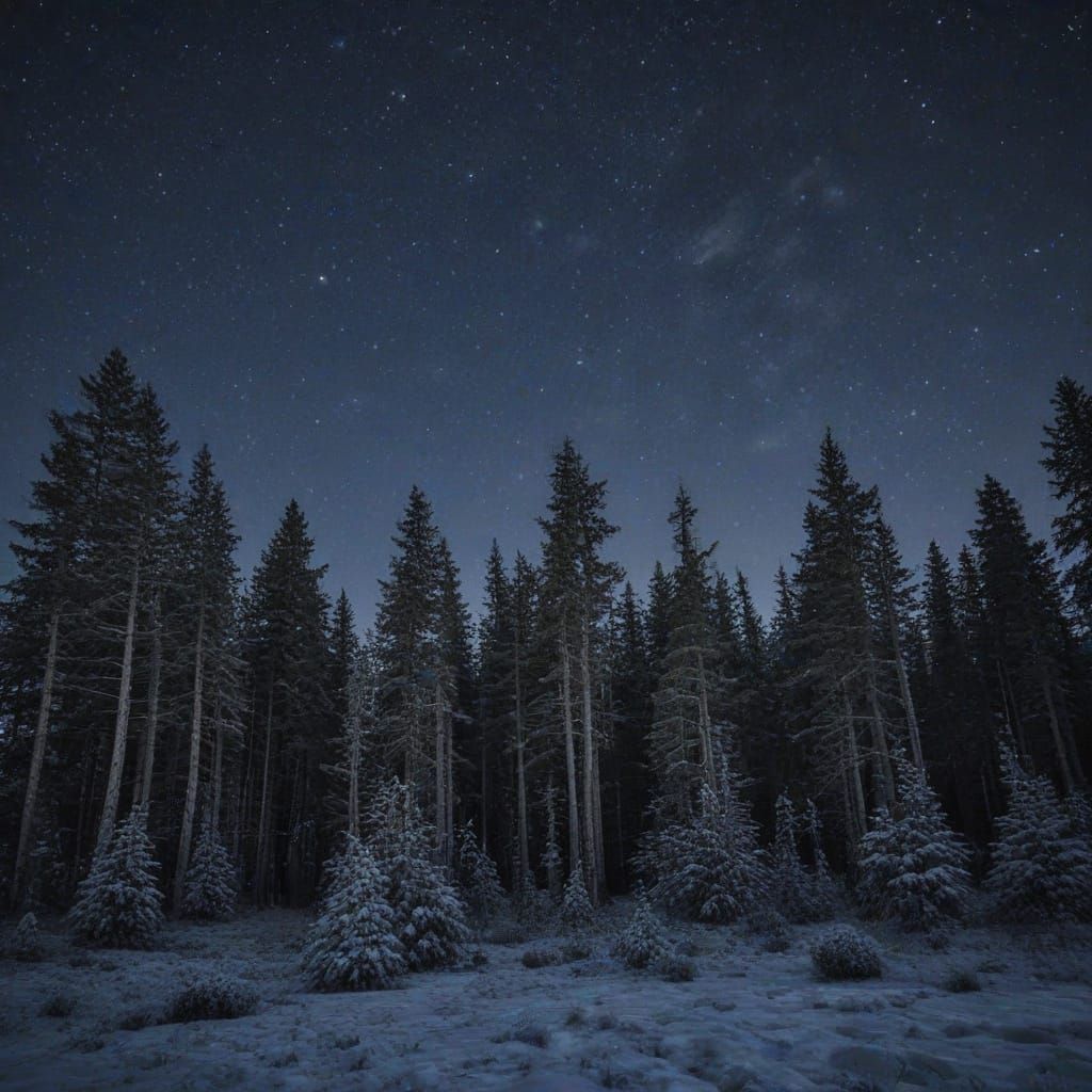 Mystical Winter Forest under Celestial Blueshift