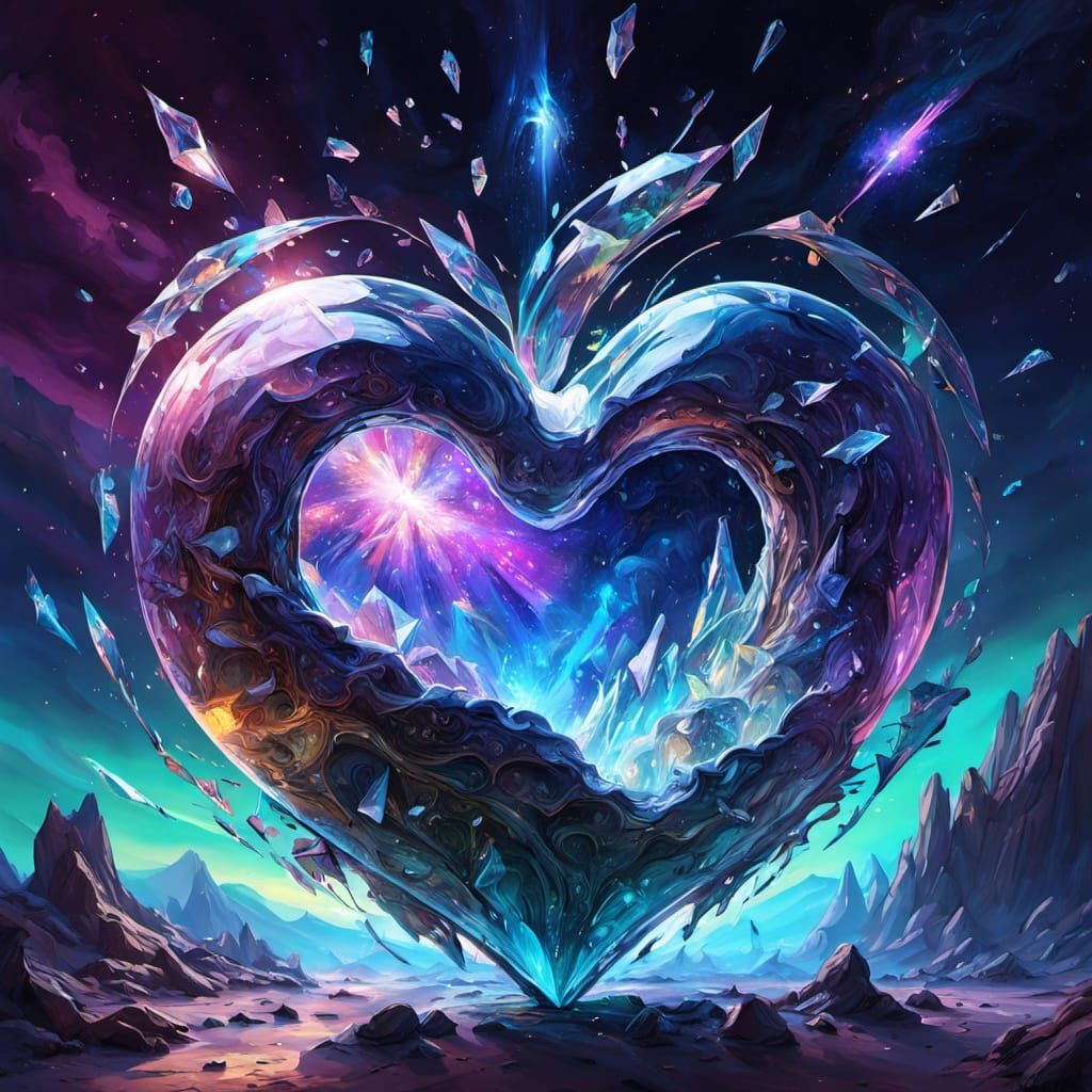 Crystal Heart Bleeding Starlight in Ethereal Space