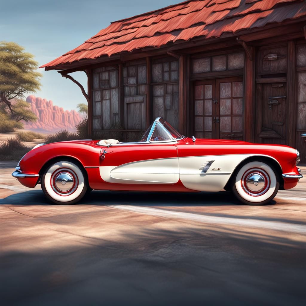 1952 Corvette in Hyperrealistic Matte Painting Style