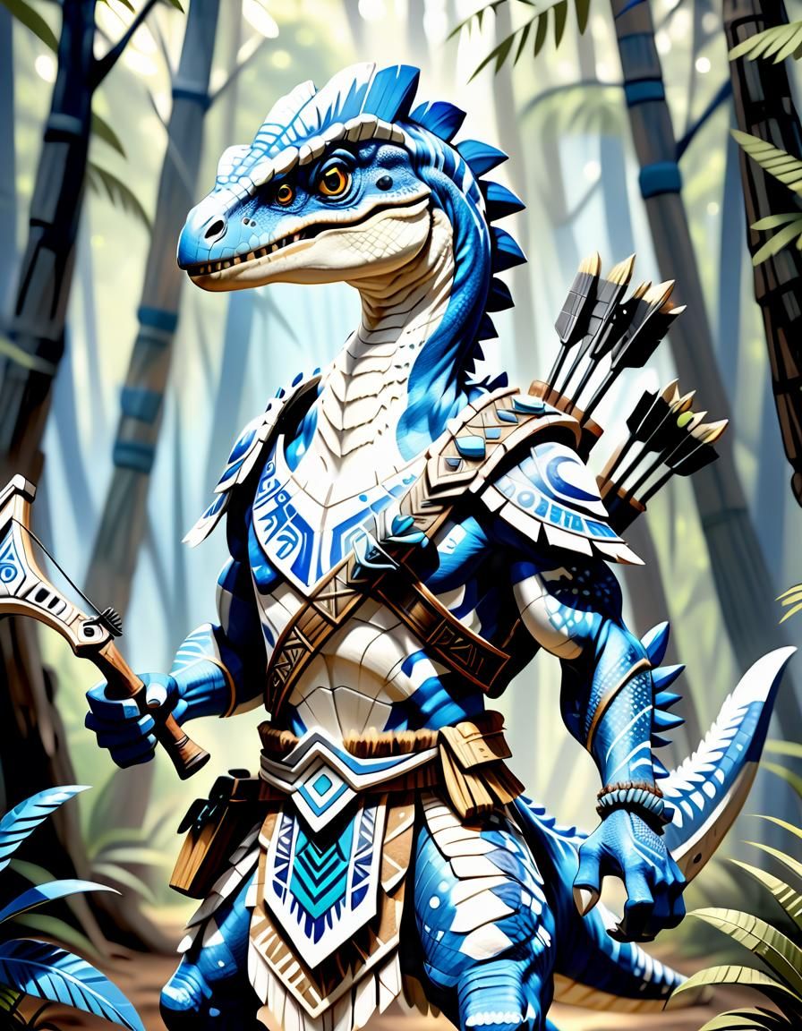 Anime Velociraptor Warrior in Tribal Style