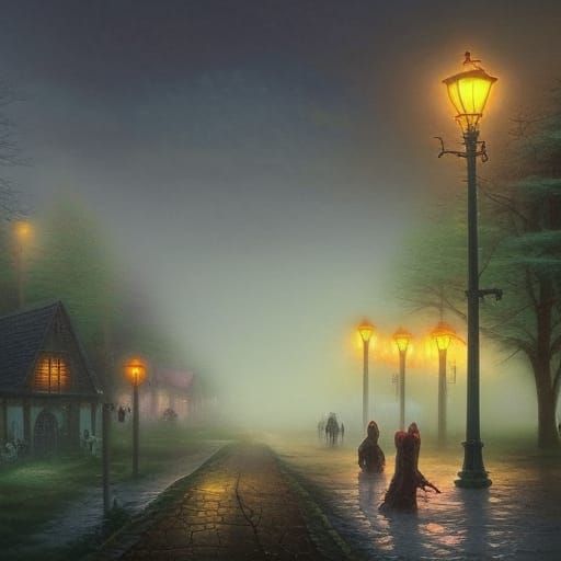 A foggy town for a nice walk.