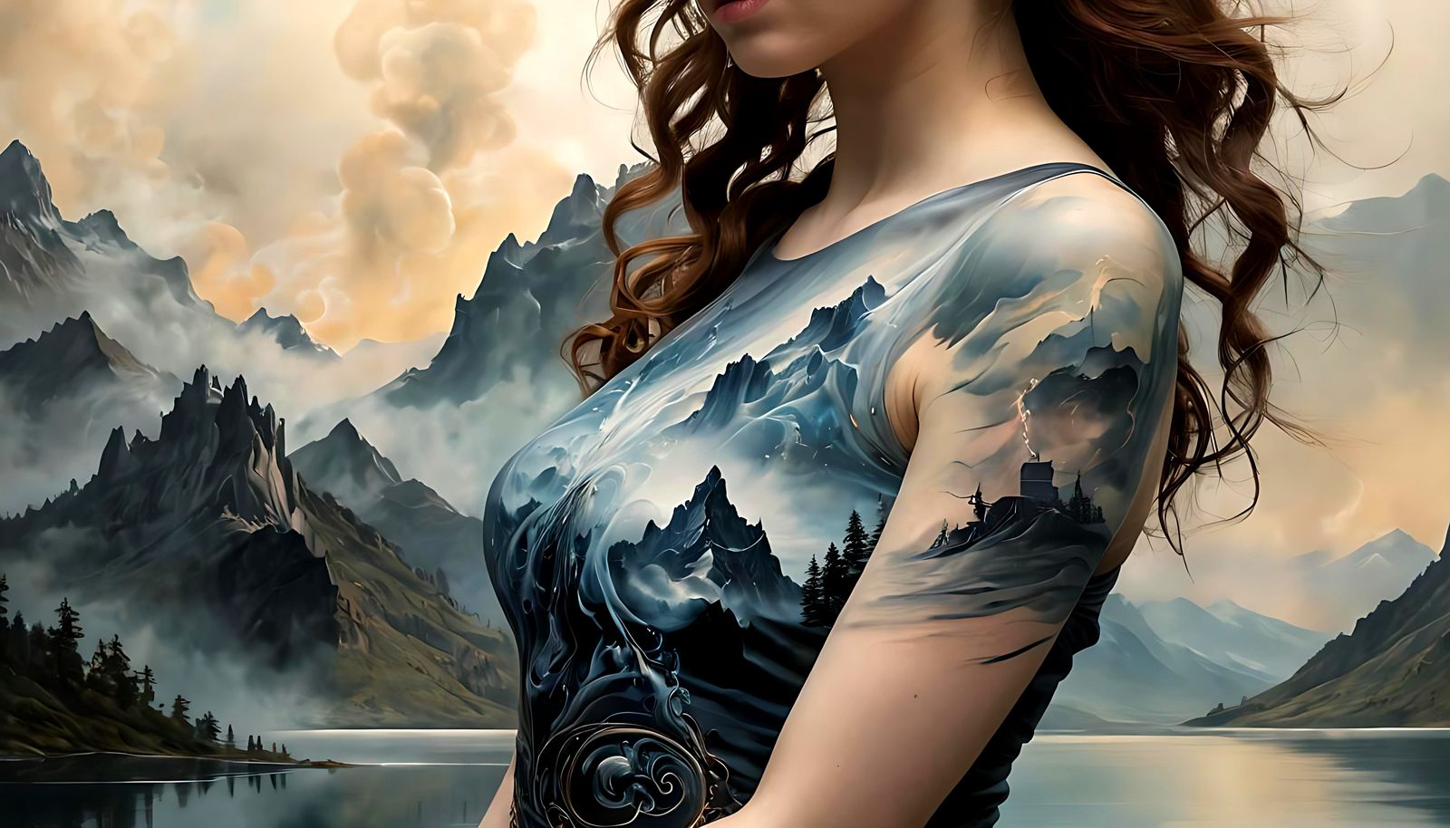 Apocalyptic Rider Reflects in Tattooed Lake: Oil Painting