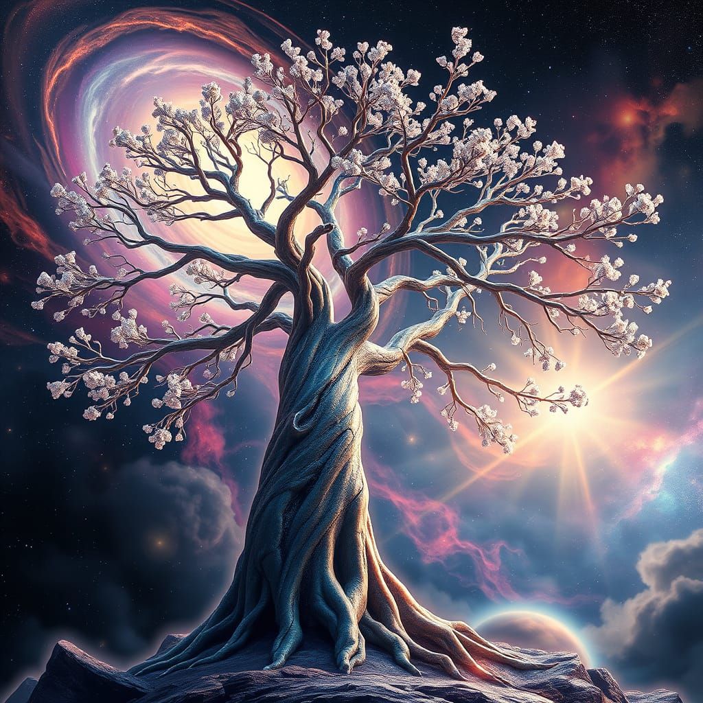 Hyper-Futuristic Tree: A Celestial Wonder in a Nebula's Hear...