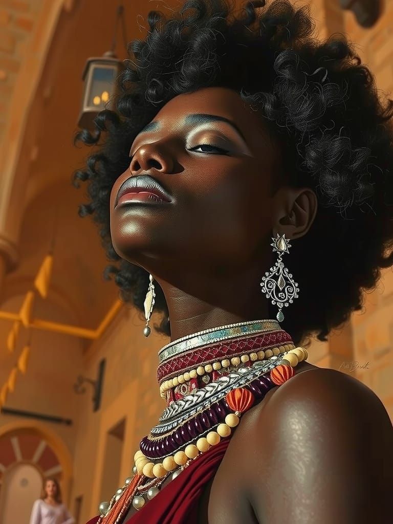 Regal African Woman in Traditional Attire with Gold Jewelry