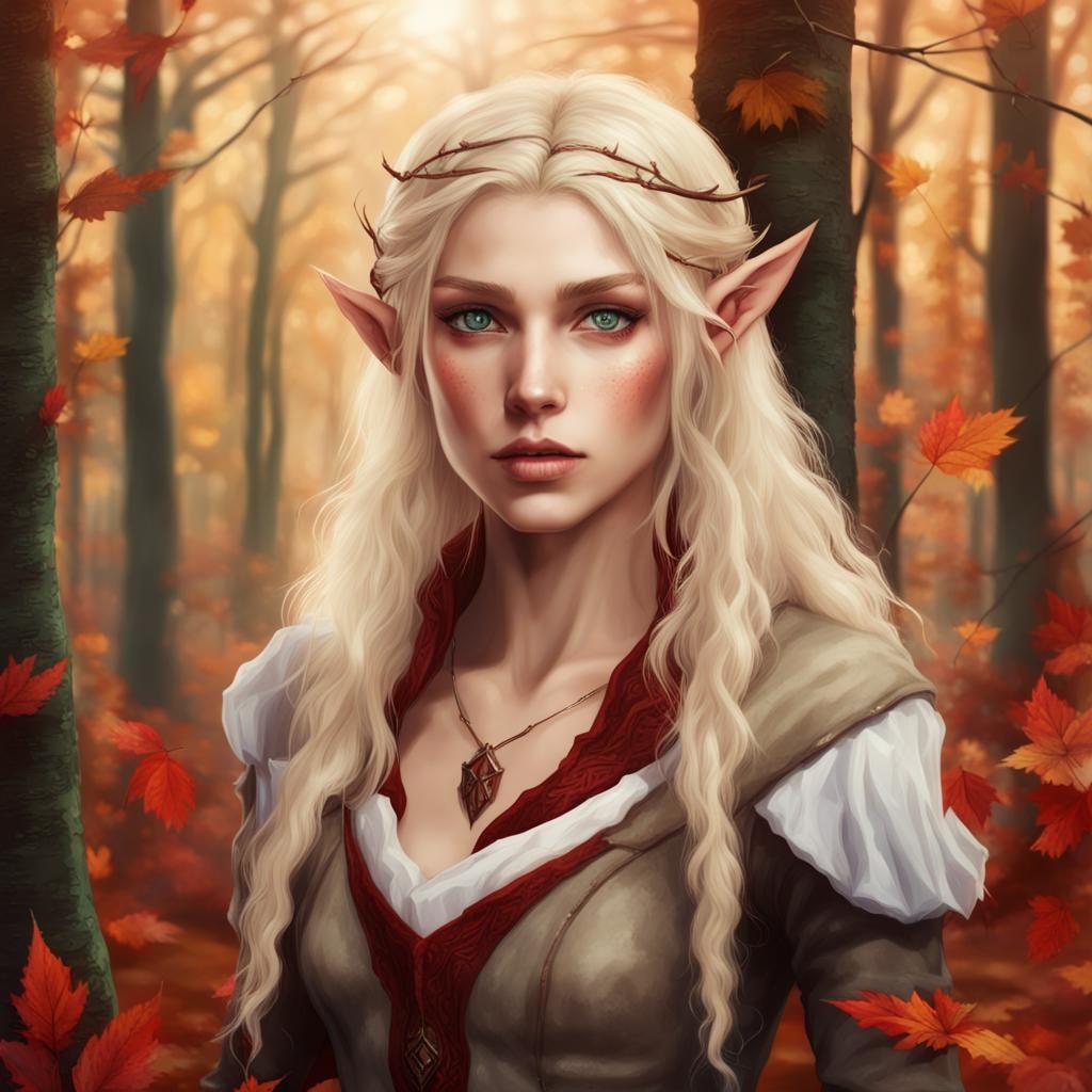 Half Elf with Blonde Hair in Autumn Forest