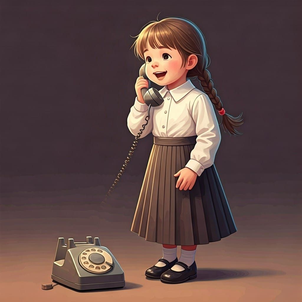 Girl Chatting on Phone, Anime Charcoal Drawing