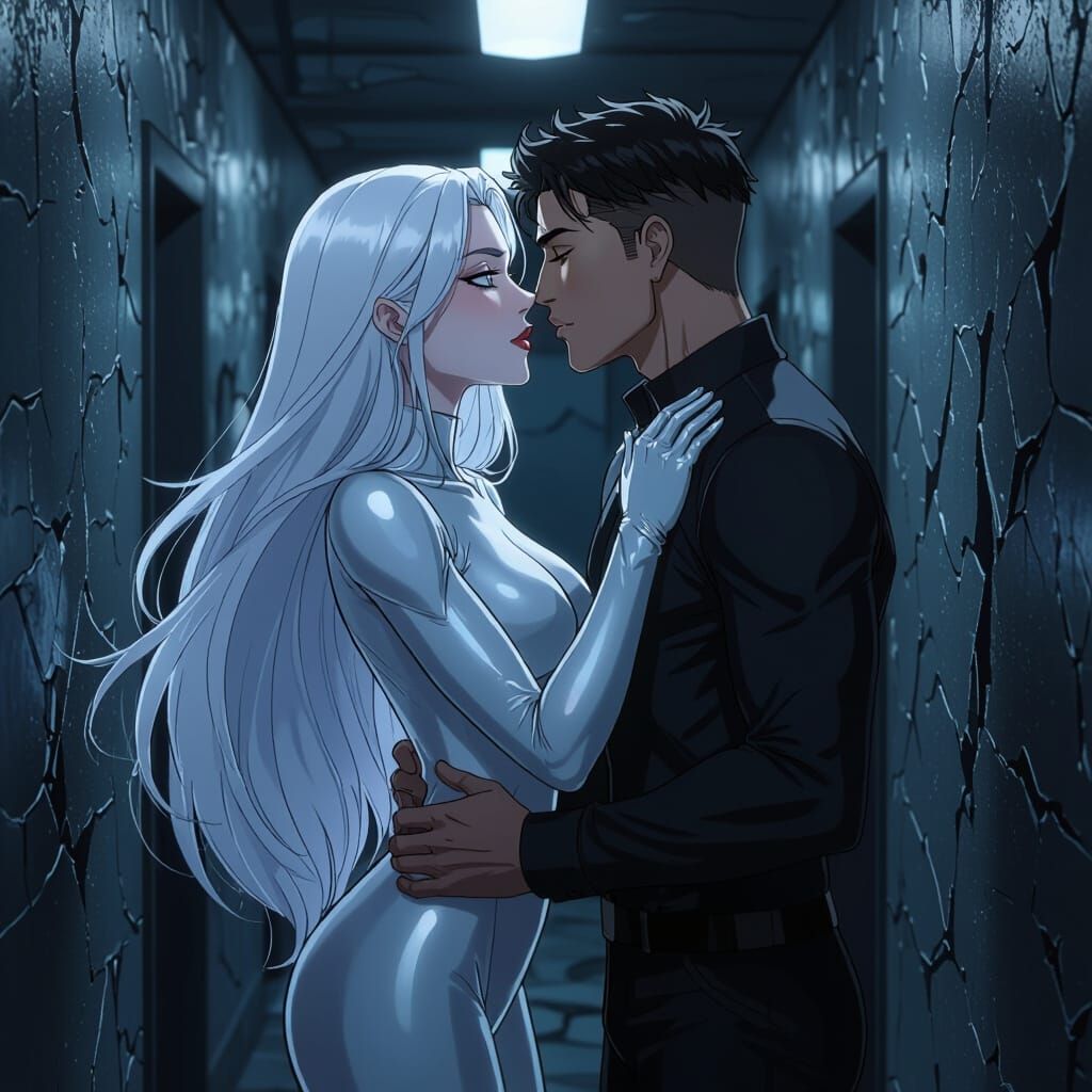 Dramatic Accidental Kiss in Dark Hallway, Anime Style